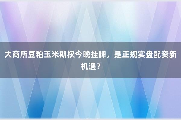 大商所豆粕玉米期权今晚挂牌，是正规实盘配资新机遇？