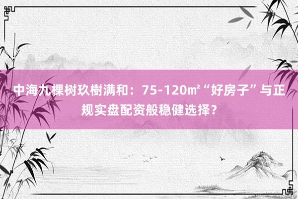 中海九棵树玖樹满和：75-120㎡“好房子”与正规实盘配资般稳健选择？
