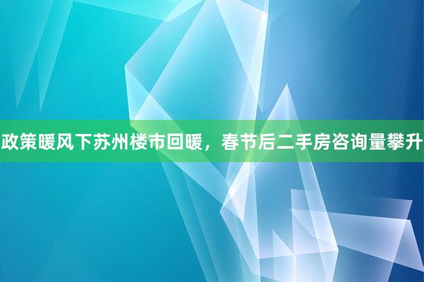 政策暖风下苏州楼市回暖，春节后二手房咨询量攀升
