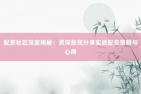 配资社区深度揭秘：资深股民分享实战配资策略与心得