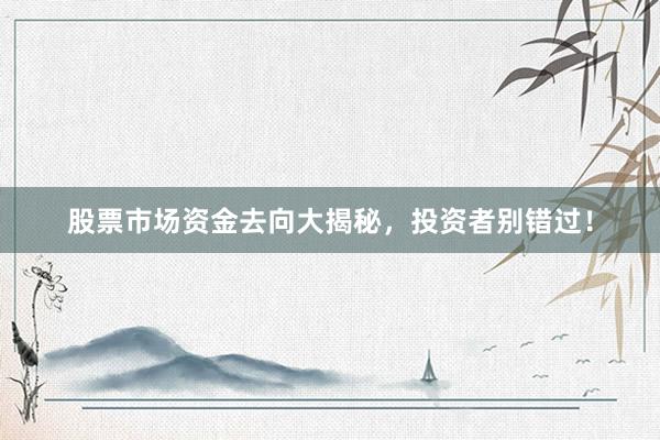 股票市场资金去向大揭秘，投资者别错过！