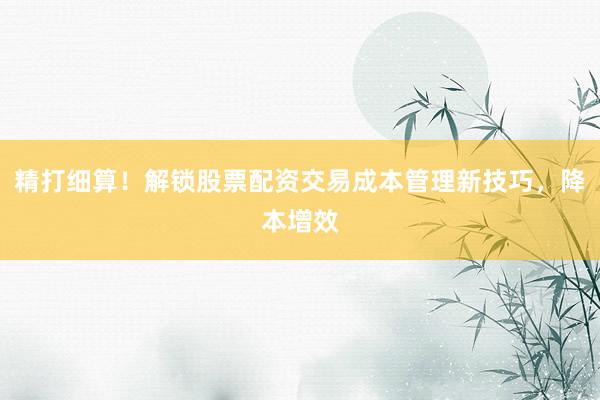 精打细算！解锁股票配资交易成本管理新技巧，降本增效