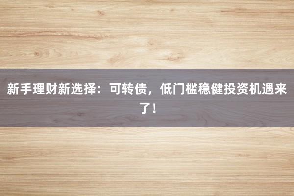 新手理财新选择：可转债，低门槛稳健投资机遇来了！