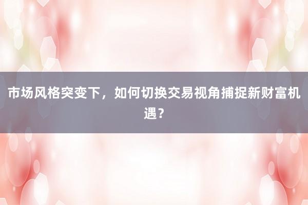 市场风格突变下，如何切换交易视角捕捉新财富机遇？