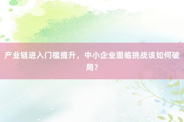 产业链进入门槛提升，中小企业面临挑战该如何破局？