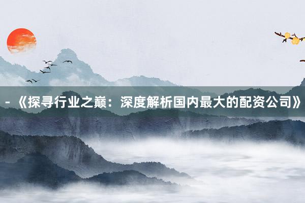 - 《探寻行业之巅：深度解析国内最大的配资公司》