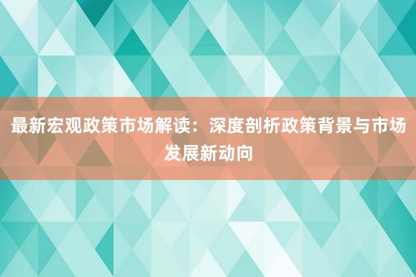 最新宏观政策市场解读：深度剖析政策背景与市场发展新动向
